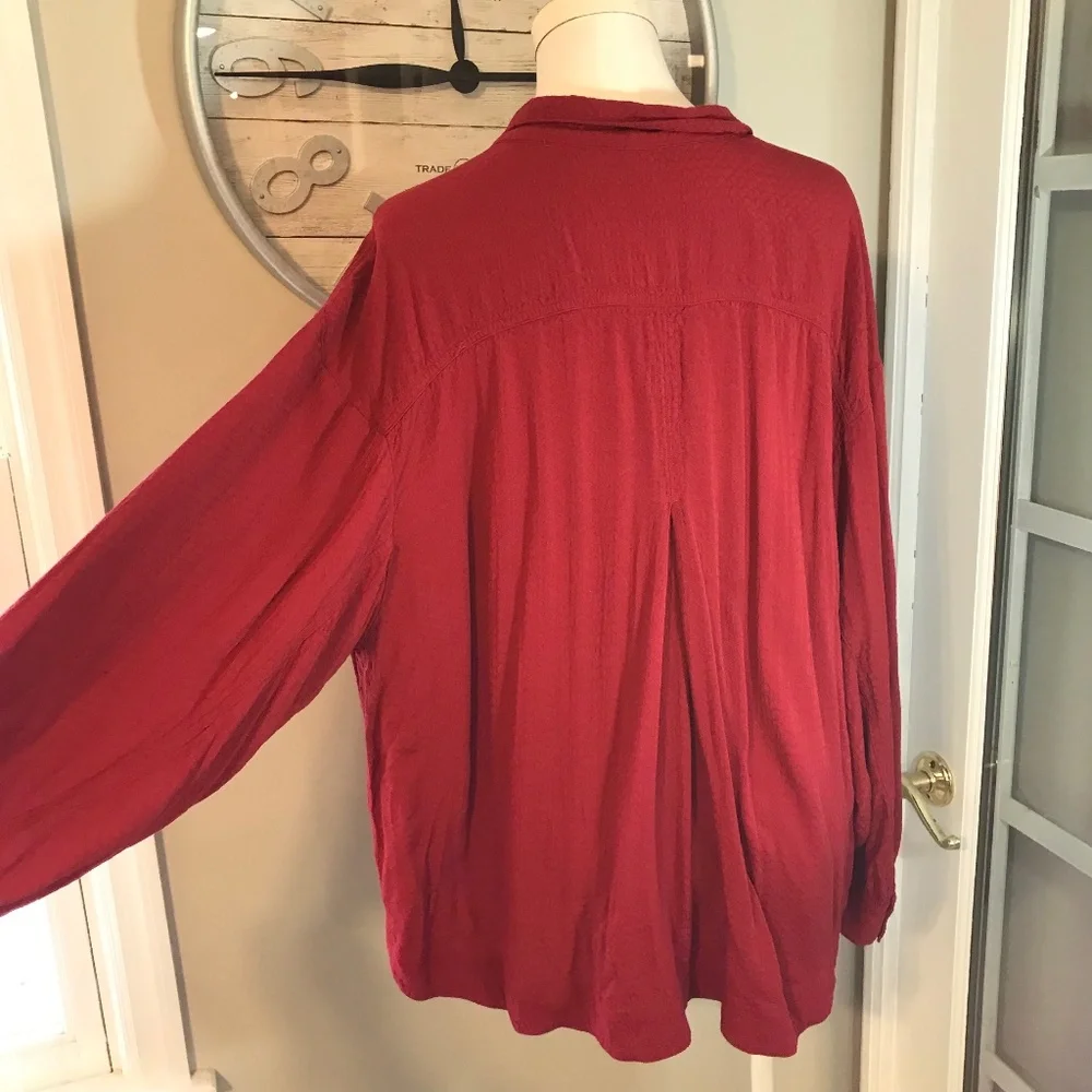 Women's Red Button-Front Oversized Blouse